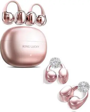 King Lucky Clip-on Earbuds Jewelry Wireless Bluetooth 5.4 Comfortable Open Ear Headphones with Detachable Aurora Earrings