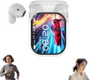 Bluetooth 5.4 Earphones LED Display High Fidelity Waterproof Wireless Earphones, Ne20 Earbuds, 2025 New Ne20 Translation Earbuds, Touchscreen Noise Cancelling In-Ear Earphone for Sports (White)