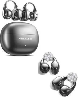 King Lucky Clip-on Earbuds Jewelry Wireless Bluetooth 5.4 Comfortable Open Ear Headphones with Detachable Flower Earrings