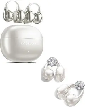 King Lucky Clip-on Earbuds Jewelry Wireless Bluetooth 5.4 Comfortable Open Ear Headphones with Detachable Flower Earrings