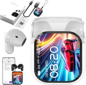NE20 Earbuds, NE20 Translation Earbuds, AI Translation Headphones IPX4 True Wireless Earphones Bluetooth 6.0 HD Stereo Low Latency Gaming with Mic Music, LCD Touch Screen Water-Resistant (White)