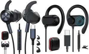 2 Pack Wired Earbuds USB Type C Headphone Over Ear and in-Ear Earphone with Mic for iPhone 16e 16 Pro 15 Plus School Corded Headset for iPad Samsung A16 S25 Edge S24 Google Pixel