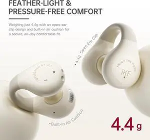 iKF-CCD Clip Retro Open-Ear Bluetooth Headphones, 48H Playtime, HiFi Sound, ENC Clear Calls, 0.035s Gaming Mode, IPX5 Waterproof, DS7.0 Directional Sound, App Control, Lightweight 4.4g (White)