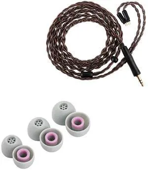 Linsoul Kiwi Ears Terras IEM Cable,4N Single Crystal Copper 32AWG 4-Core in Ear Monitor Cord Kiwi Ears Flex Earbud Tips, Replacement Silicone IEM Tips, 3 Pairs, S/M/L Size, for KZ ZS10 Pro