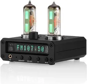 Headphone Amplifier, Hi-Fi Stereo Audio Preamplifier, Tube Level Meter, with VFD Clock, Volume Controls