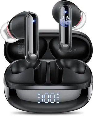 Wireless Earbuds, Bluetooth 5.4 Headphones in Ear with 4 ENC Noise Cancelling Mic, New Wireless Earphones HiFi Stereo Deep Bass 40H Playtime, Dual LED Display, Bluetooth Earbuds IP7 Waterproof, USB-C
