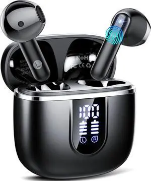 Wireless Earbuds, 40H Playtime, LED Display Charging Case, Smart Touch Control, Type-C, Black