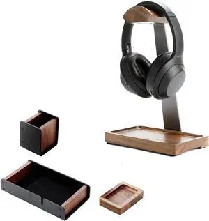 Walnut Headphone Stand with Desk Draw and Pen Holder