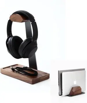 Walnut Headphone Stand and Vertical Laptop Stand