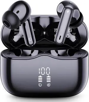 Wireless Earbuds with Bluetooth 5.4, 13mm Hi-Fi Drivers, Digital Power Display, Black