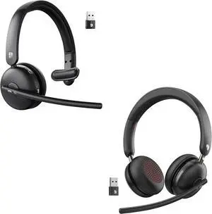 Wireless Headset with Mic for Work (AI Noise Cancelling), Single-Ear Wireless Headset & USB Dongle