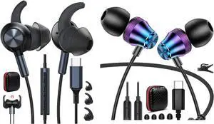 2 Pack USB C Headphones Type C Earbuds for iPhone 16e 16 Pro Max 15 In-Ear Noise Canceling Volume Control Mic Android Wired Earphone for iPad 10 Samsung Z Flip Fold S25 A16 S24 S23 A36 Pixel 9 9a 8 8a