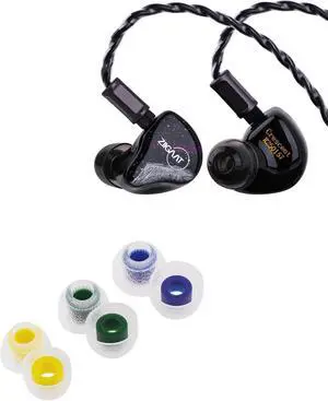Linsoul ZiiGaat Crescent in Ear Monitor, Premium 2DD+2BA Hybrid IEM Earphone, Isobaric Bass + TANGZU Tang Sancai in Ear Monitor Ear Plugs, 3 Pairs, Matte Texture Straight Tooth Grooves Eartips for IEM