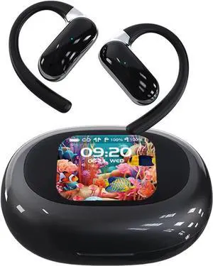 Open-Ear Bluetooth Headphones with Color Touch Screen, 25H Playtime, Secure Fit for Sports & Activity, Bluetooth 5.4 (Black)
