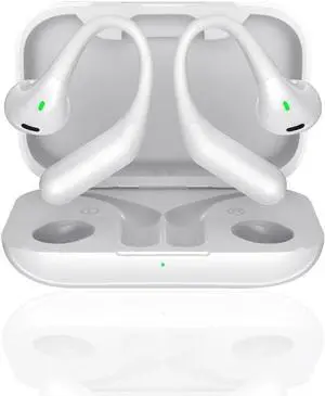 Open Ear Clip Headphones, OWS Bluetooth Earbuds with Ear Hook for Sports, 24H Playback, Comfortable Secure Fit, for Gym Running (White)