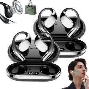 Wireless Open-Ear Earbuds with LED Display, AI Translation Headphones, Translation Earbuds Real time, Direct Language Translation, Hi-Fi Standard Sound, IPX5 Waterproof (Black-2pc-Translation Model)