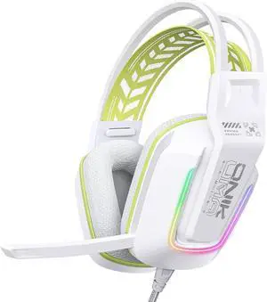 Wired Gaming Headset with RGB Lighting, 50mm Drivers, Noise-Cancelling Mic, USB & 3.5mm Jack, Over-Ear PC Headphones for PS5, PS4, Xbox, Laptop, Phone  Comfortable Fit, Surround Sound (Wired-White)