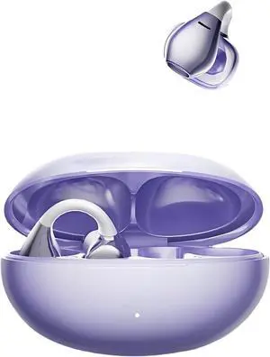 Open Ear Wireless Earbuds AI Call Noise Cancelling, Deep Bass Bluetooth 5.4 Ultra Light Headphones Fast Charge 68H Playtime, Dual Device Sync IPX5 Waterproof Purple Wireless Earphones for Sports Work