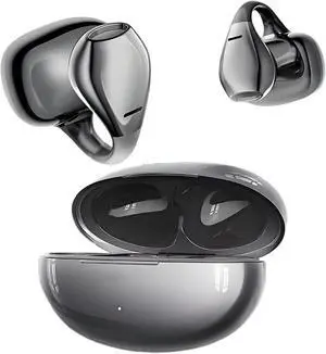 Open Ear Earbuds Wireless Clip On Headphones,5g Light Comfort Omni Tap Control Powerful Sound 68H Play Bluetooth 5.4 Dual Device Sync AI Clear Calls IPX5 Waterproof for Small Ears Sports Work Black