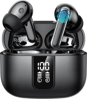 Wireless Earbuds Bluetooth Headphones 40hrs Playback Ear Buds Power Display with Noise Canceling Mic Headsets for Sports/Workout/Running Black