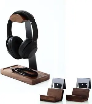 Black Walnut Headphone Stand and Game Controller and Headphone Holder Wall Mount