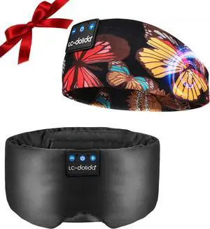LC-dolida Sleep Headphones Headband,Luxurious Silk Soft Sleep Mask, Sleep Headphones with Bluetooth 5.4 for Side Sleeper