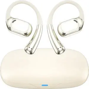 Open Ear Headphones Open Ear Buds Bluetooth 5.3 True Wireless Sports HiFi Sound Earphones with Earhooks, Built-in Mic,50 Hours with Charging Case Crystal-Clear Calls for Running Cycling Driving,White