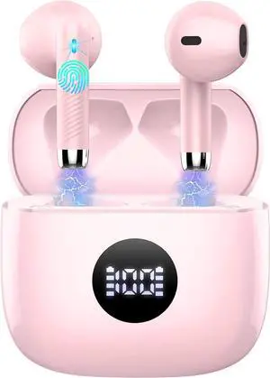 Wireless Bluetooth 5.4 Earbuds, Ear Buds LED Power Display Headphones 6D Stereo, Bluetooth Earbuds in-Ear Noise Cancelling Mic, 40H Playback Mini Case IP7 Waterproof Sports Earphones for Android iOS