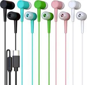 50 Pack Bulk Wired Earbuds, USB-C, in-Ear, Mic, Compatible with Phone, Tablet, Laptop, PC for School, Online Class, Meeting, Conference, Practice, Test, Mix