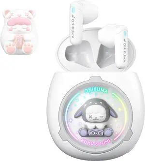 Cute Wireless Earbuds for Girls with RGB Lights  Bluetooth 5.4 Earphones with Toy Capsule Case, 10mm Drivers, 6H Playtime, Type-C, Semi in-Ear Design for Sports & Gifts (White)