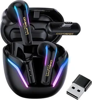 Wireless Gaming Earbuds with Earhooks, Bluetooth 5.3 + 2.4G Dual Mode, Low Latency Sport Earphones with Mic, Type-C Charging Case, IPX4 Waterproof, 6H Playtime