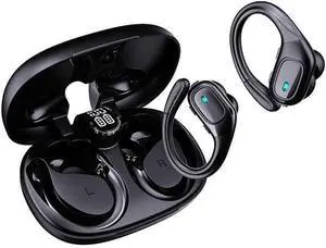 Earbud & TWS in-Ear Headphones Black Wireless Earbuds Bluetooth 5.4 Waterproof Active Noise Cancelling Work Headset with Mic Fast Charging LED Digital Display Secure Fit for Gym Work