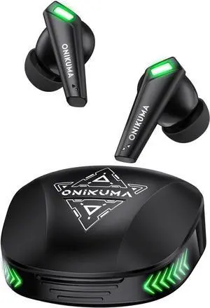Wireless Sport Gaming Earbuds with Earhooks  Bluetooth 5.3 Low Latency 45ms, 10mm Drivers, 6H Playtime, ENC Calling, Type-C Charging, IPX4, Mecha-Style Design, Black