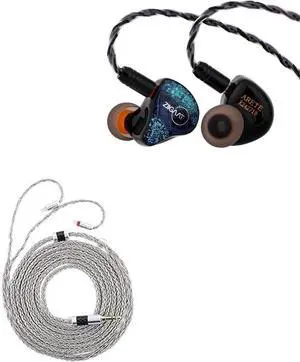 Linsoul ZiiGaat x Fresh Reviews Arete in Ear Monitor, 1DD+4BA Hybrid Earphone IEM (Blue) Tripowin Zonie IEM Cable, 2m Long Earbud Cord, 16 Core Silver Plated Earphone Cable(2Pin)