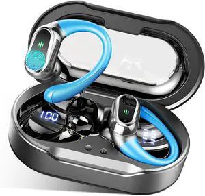 Wireless Earbuds, 2025 Bluetooth 5.4 Headphones Sport, Bluetooth Earbuds with ENC Noise Canceling Mic, 50H Stereo Wireless Headphones IP6-6 Waterproof with Earhooks, Dual LED Display