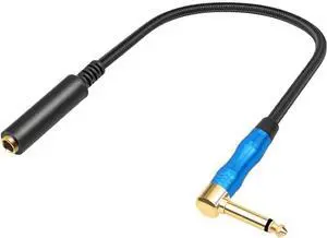 1/4 Inch Right Angle 6.35mm Male to Female Audio Extension Cable Aluminum Alloy Male to Female Stereo Headphone Extension Cord(30cm)