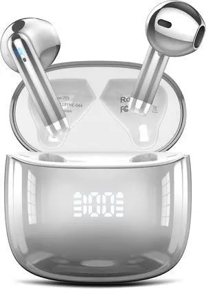 Wireless Earbuds, Bluetooth Headphones 48H Playtime Ear Buds with LED Power Display, IPX7 Waterproof Bluetooth 5.4 Earphones in-Ear Earbuds with 4 Mic for Android iOS Cell Phone Laptop, Silver