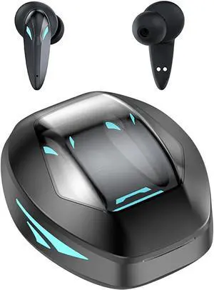 Headphones Active Noise Cancelling Bluetooth 5.3 Earbuds HiFi Stereo Breathing Lamp Earphones with Charging Case Low Latency Mode Sleek Comfortable for Travel & Gaming, Black