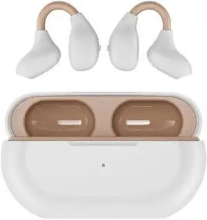 Clip on Earbuds Open Earbuds Wireless Earphones Wireless Bluetooth 5.3 Clip on Headphones Sports Earphones Open Ear Headphones Built-in Microphone Charging Case IPX5 Waterproof for Gym,Beige