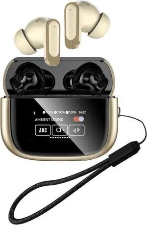 Wireless Headphones with Touch Screen, Headphones with Surround Sound for iOS & Android, Microphone for Calls, Gaming, Music and Sports (Gold)