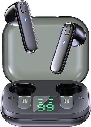 True Wireless Earbuds, Bluetooth Headphones Stereo Sound Earphones, Wireless Charging Case & Power Display, Sweat Proof Bluetooth 5.0 Headset with Built-in Mic for Sports(Black)