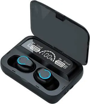 Wireless Earbuds Bluetooth Headphones Premium Fidelity Sound Quality Wireless Charging Case Digital LED Intelligence Display IPX8 Waterproof Earphones Built-in Mic Headset for Sport Black