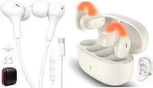 Wireless Earbuds Open Ear Clip On Bluetooth Headset Bass Stereo Over Ear Arc Sports Earphone LED Cordless in-Ear Game Headphone Wired Earbuds USB Type C Headphone for iPhone 16e 16 Pro Max 15 Plus