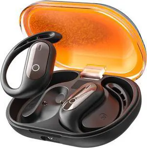 Translation earbuds Real-time, translation Bluetooth headset 144 languages Luminous quicksand Hanging ear Dual-side stereo noise-canceling headset, suitable for business and study use (orange (color))