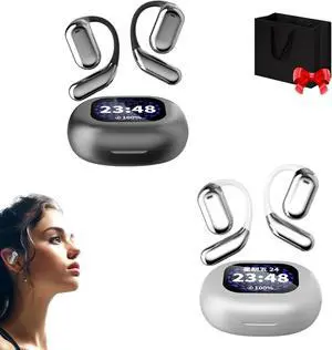 Xlorehinory Open Ear Earbuds, True Powerful Bluetooth 5.4 Open Ear Earbuds, Ipx5 Waterproof, Waterproof Sport Earhooks, Deep Bass (Black+White)