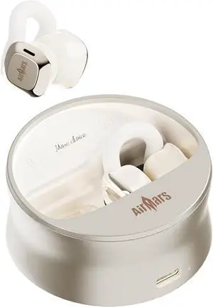 AIRMARS Open Ear Earbuds, Bluetooth 5.4, 25Hr Battery Life, Clip-On Design, 360° Sound, Compatible with iPhone Android (Champagne Gold)