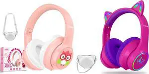 LOBKIN Active Noise Cancelling Headphones for Kids,Bluetooth 5.4,Kids Headphones Wireless with Mic 50H Playtime AUX Cord Safe Volume Limited Foldable for Boy Girl Travel/School/iPad(Without LED light)