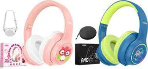 LOBKIN Active Noise Cancelling Headphones for Kids,Bluetooth 5.4,Kids Headphones Wireless with Mic 50H Playtime AUX Cord Safe Volume Limited Foldable for Boy Girl Travel/School/iPad(with LED Lights)