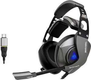 USB Gaming Headsets with Microphone with Color Light Adjustable Over Ear Corded Headphones with Sound Controls