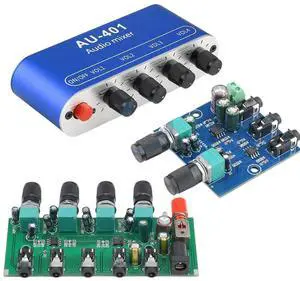 Dc5-12V Au-401 2/4 Channel Audio Signal Mixing Board Module Stereo Output Audio Mixer Drive Headphone Amplifier Board + Shell